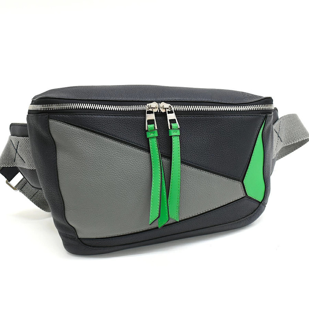 Loewe Puzzle Sling Bum Bag Body Leather Black Gray Fluorescent Green